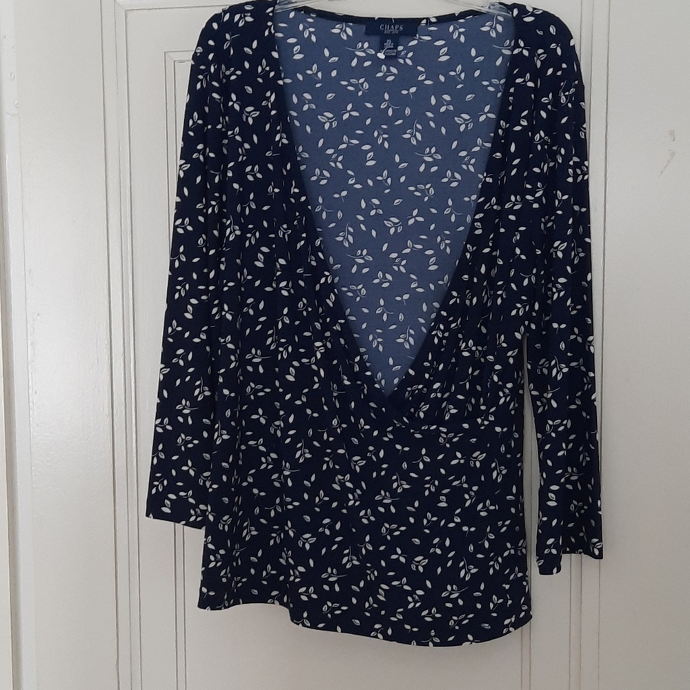 Navy & white floral blouse